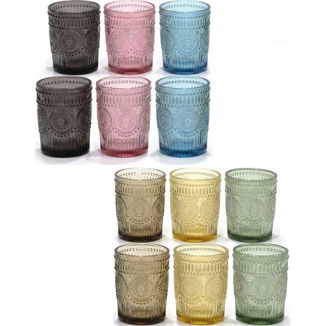 Bicchieri Eleganti in Vetro colorati 30 cl Set di 12 PREGIATI in Stile barocco Raffinatezza UNICO Eleganza per Ogni Tavola e Occasione