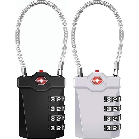 2 pièces de serrure numérique à combinaison à 4 chiffres (noir + argent)