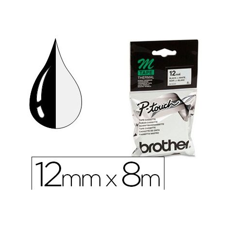 Brother Labelling Tape - 12mm, Black/White, Blister cinta para impresora de etiquetas M