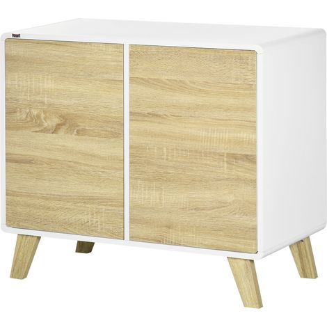 HOMCOM Mobiletto Multiuso in Legno 2 Ante e Mensole Regolabili Bianco/Quercia (1/5)