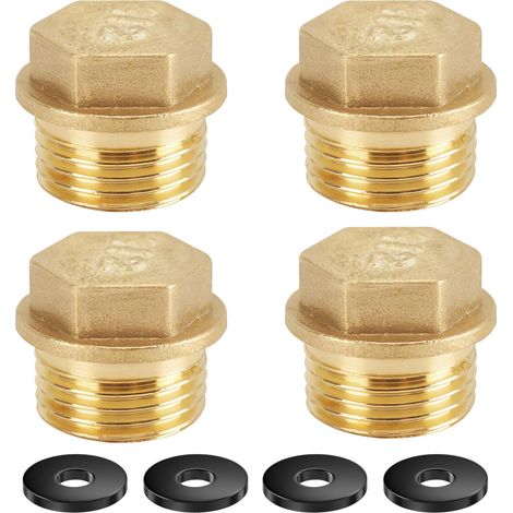 4 PCS Bouchons en Laiton 1/2" Filetage Extérieur, Bouchon Laiton Male avec Anneau en Caoutchouc, Bouchon Plomberie pour Raccord de Tuyau, Chauffage et Système d'Eau Potable (1/5)