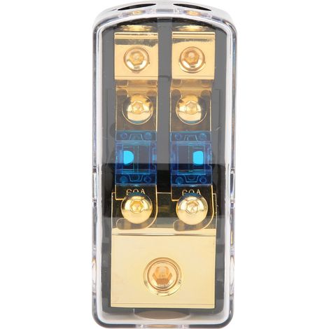 Bloc de distribution d'alimentation 60 A, répartiteur audio 1 entrée 2 sorties pour voiture, porte-fusible de masse en cuivre (1/5)