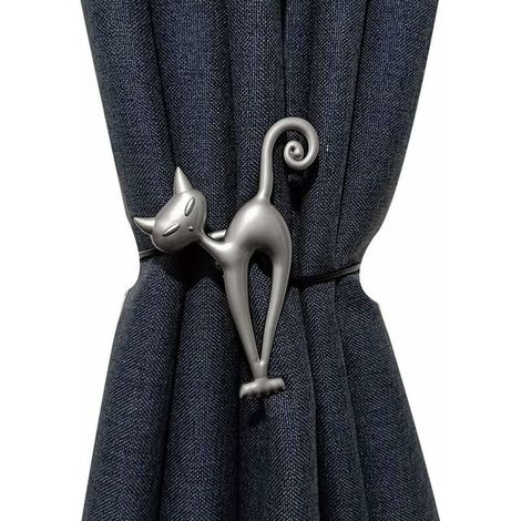 Magnetische Vorhang-Raffhalter, 4er-Pack, niedliches silbernes Katzenmotiv, dekorativer Halter, praktischer Vorhang-Raffhalter für Vorhänge (Katze)