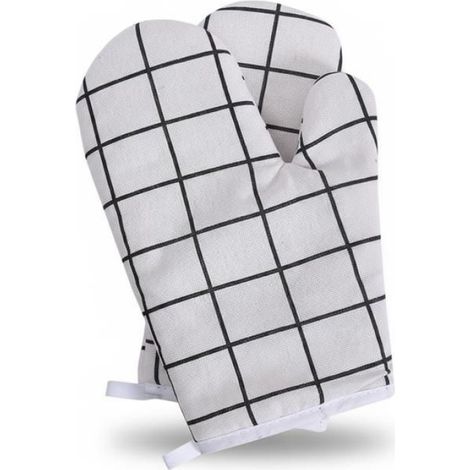 Gants De Cuisine - Protection Thermique - Pour Four Micro-ondes Plaques De Cuisson - Motif Carreaux Blanc - Lot De 2 (1/3)