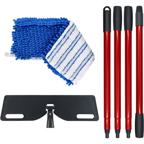 Housse de rechange réversible en chenille pour balai à franges humide/sec, balai plat à franges fines, manche télescopique en quatre sections ( ) (1/5)