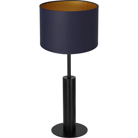 Lampe de table métal noir, abat-jour bleu marine/or 58 cm E27
