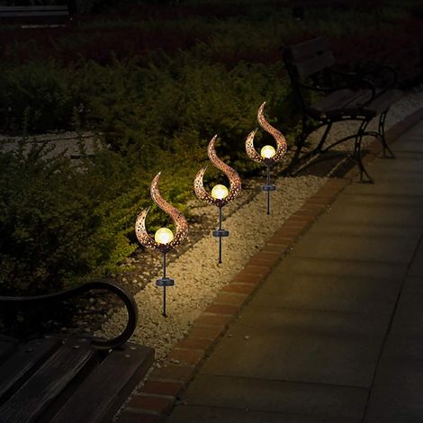 Lampe solaire de jardin, lumière LED décorative extérieure en forme de flamme solide, tige métallique solaire étanche, lumière extérieure pour décor de pelouse de terrasse (forme 1) [Classe énergétiqu (1/4)
