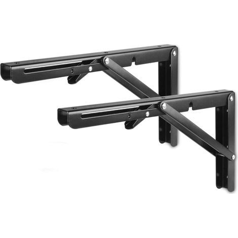 Lot de 2 Equerre Etagere 300mm, Support Console Pliable en Acier Inoxydable, Equerre Rabattable Murale 30 cm x 15 cm Charge Max 60 kg - Noir-Crezuo (1/5)