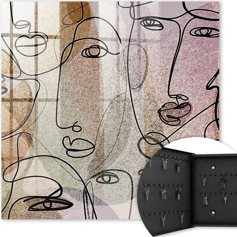 Armoire à clés - (30 cm x 30 cm) - Boîte à clés murale - Coffret de rangement pour clés - Couleur noire - Ouverture vers la gauche - Pour maison et bureau - dessin au trait (1/5)