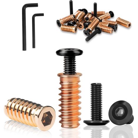 30 Pièces Insert Fileté Bois en Acier Inoxydable, 15 Écrou M6 x 15 et 15 Vis Assemblage Meuble M6 x 20 pour Bricolage et Assemblage de Meubles en Bois avec 2 Clés (1/5)