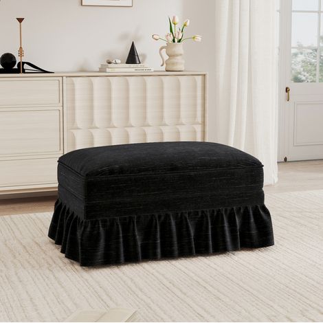 Puf tapizado chenilla negro con funda desmontable OKMYHOME (1/5)