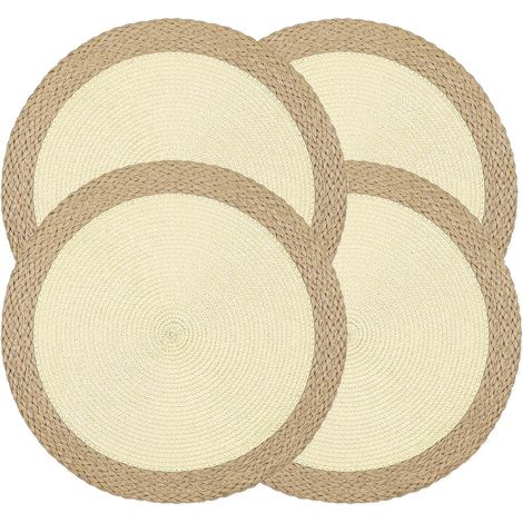 Lot de 4 napperons ronds tressés de 38,1 cm Lavables, essuyables, faciles à nettoyer, résistants à la chaleur, tissés pour table de salle à manger - Décor pour fêtes des vacances, usage'Bord Large Bei (1/5)