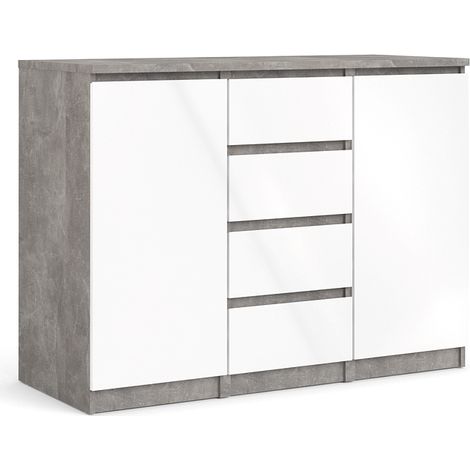 Nada Sideboard 2 Türen und 4 Schubladen, beton dekor,weiss hochglanz.