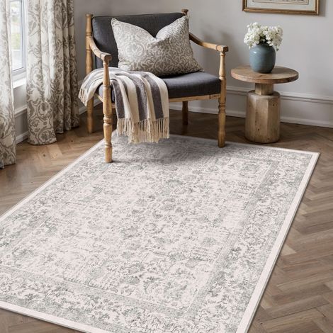 Vintage Tapis Salon 90x150cm Gris Lavable en Machine Rug Chambre Adulte Grand Rugs,Descente de Lit, AntidéRapant Carpet,Interieur Doux Poil Ras,Salle a Manger Carpets,Bureau (1/5)