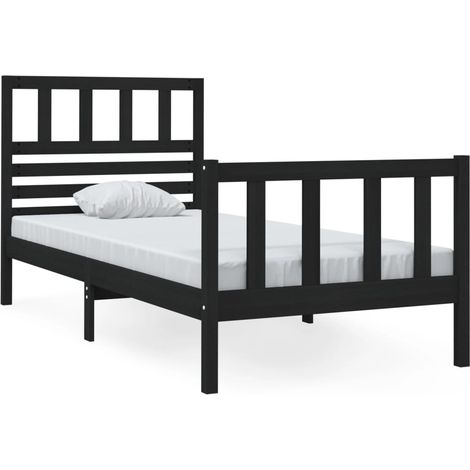 Lit adulte pour 1 personnes, Structure de lit, Assemblage Facile, Noir Bois massif 75x190 cm Petit simple OIB3134E (1/2)