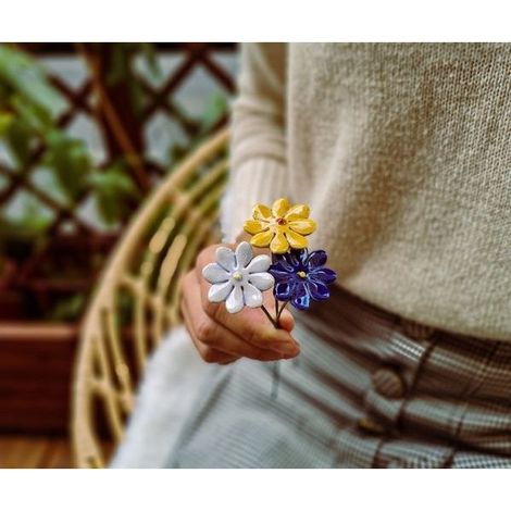 Bouquet de Marguerites en Céramique Décoration pour Jardin et Balcon Fait Main 21 cm - PANGIVO