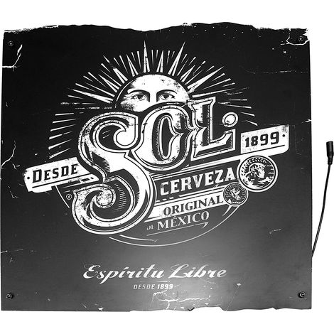 LED Illuminated Sign SOL Free Spirit Beer 51x50cm - SpazioLuzio, perfect for room decoration, features a black and white color scheme, measuring 51x50x3cm and weighing approximately 3kg, ideal for uni (1/5)