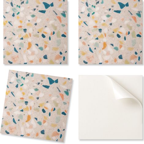 Baldosas de vinilo con estampado y fragmentos de colores, 20x20x20 cm.