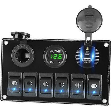 Prises Multiples 6 Prises avec Voltmètre Auto, Bouton Marche/Arrêt, Interrupteur à Bascule pour Voiture (1/4)