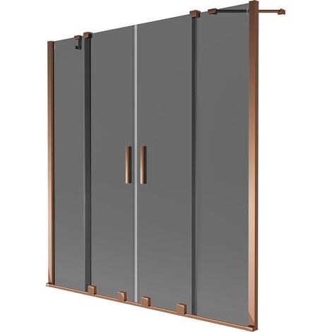 Mexen Velar Duo paratia per vasca da bagno a 2 ante scorrevole 150 x 150 cm, grafite, oro rosa - 896-150-000-42-60 (1/2)