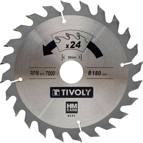Tivoly • Lame de Scie Circulaire • Ø180mm • 24 Dents en Carbure • Débit Important • Pour Scie Portative • Pour Découpe du Bois • Pour Découpe du Plâtre