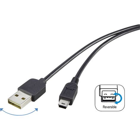 Renkforce Câble USB USB 2.0 USB-A mâle, USB-Mini-B mâle 1.80 m noir connecteur utilisable des deux cotés, contacts dorés RF-4096107 Y832801 (1/5)