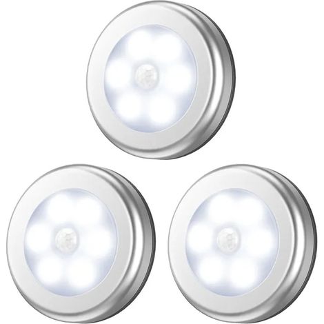LED Nachtlichter 3 Stück, Sensorlicht, wandklebend, für Treppenhaus und Flur, silberfarben