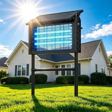 Lampe solaire anti-moustiques d'extérieur, lampe anti-mouches 4500 V, batterie 4000 mAh, étanche IPX5, répulsif anti-insectes sans fil avec piquet pour jardin, terrasse et camping (1/5)