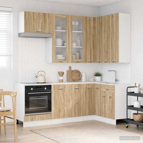 vidaXL Unité de cuisine LYON 8 pc Chêne Sonoma Bois d'ingénierie (1/5)