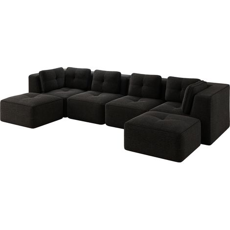 U-förmiges modulares Ecksofa mit Ottomane aus schwarzem Cordstoff MODENUIT (1/4)