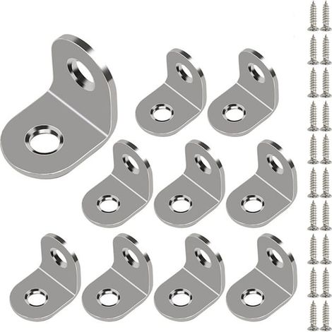 Lot de 10 équerres dangle en acier inoxydable, équerres dangle à bords carrés avec vis, bords arrondis 20 x 20 mm (1/5)