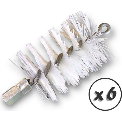 Lot de 6 Brosses à tube PRO NYLON Ø 75 mm  Raccord M12175 femelle  Ame en acier torsadé  Nettoyage brossage tube et canalisation  Kibros 41SCN75x6