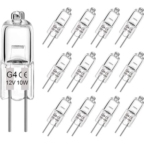 Ampoule halogène G4 10W 12V T3 JC 2 broches pour éclairage paysager sous armoire et disque sur rail intensité variable lot de 12 remplacement de base (1/4)