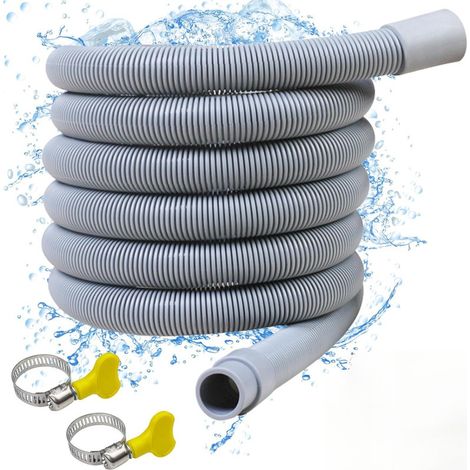 Rallonge de tuyau de vidange universelle de 3 m avec connecteur et collier de serrage pour machines à laver et lave-vaisselle