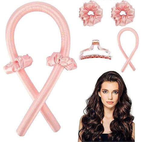 Bandeau pour bigoudis sans chaleur, fer à friser soyeux sans chaleur avec pince à cheveux, outil de coiffage sans chaleur pour cheveux longs et mi-longs (rose)