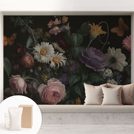 Papier peint intissé avec imprimé pour décoration intérieure pour rénovation a motif - Colle incluse gratuite Élégance florale 208x146 cm (1/5)