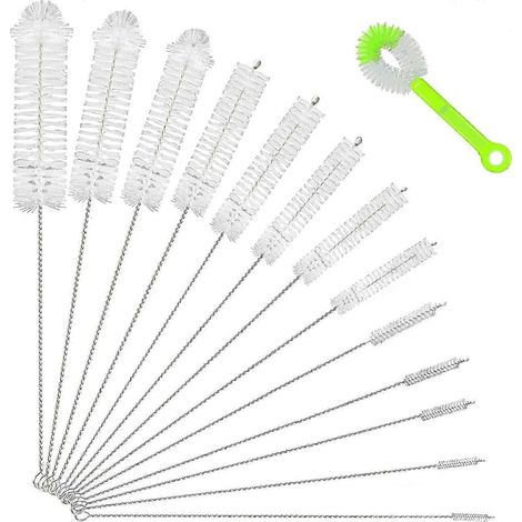 Goupillons de nettoyage, lot de 14 goupillons longs et réutilisables en nylon pour le nettoyage des bouteilles à col étroit. (1/5)