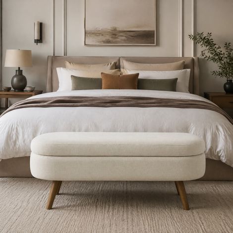 Banc avec rangement 110 cm en chenille beige HAVRYA (1/5)