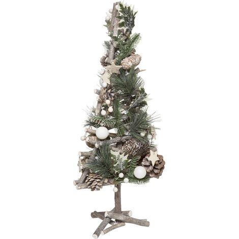 Sapin en bois avec déco nature Branches Pommes de pin et Etoiles H 55 cm - Feeric Christmas