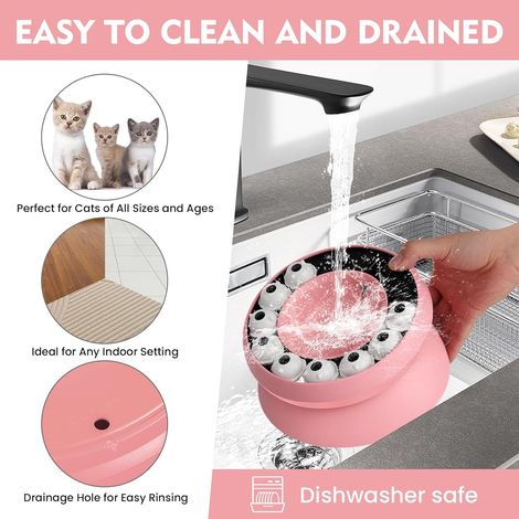 Gamelle interactive pour chat avec distributeur de friandises, jouet distributeur de jouets pour chats d'intérieur, stimulation mentale et lutte contre l'ennui (rose) (1/5)