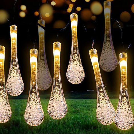 Solar Lights Outdoor, 7m 50 LED Water Drop Solar Lights, 8 Modes Waterproof Solar Lights Outdoor for Garden Party Christmas (Warm White) (1/5)