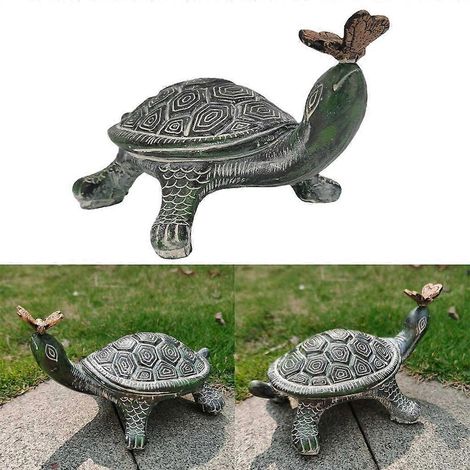 Statue de jardin tortue, figurine de tortue avec papillon, sculpture animale d'extérieur (1/4)