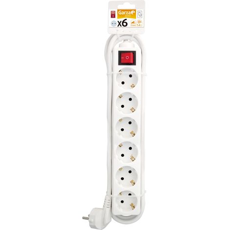 Garza Basic Power - Regleta Base múltiple con 6 tomas, interruptor, y cable de 1,5mmX1,4m Color Blanco