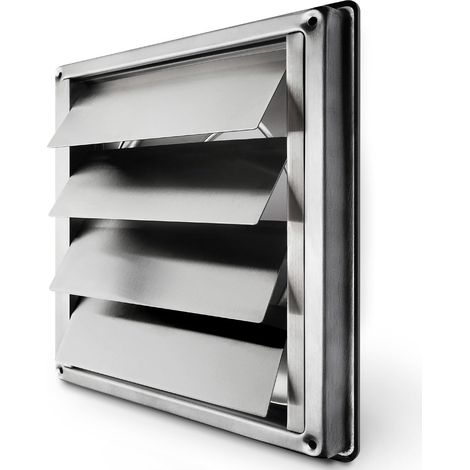 150-mm-Lüftungsgitter aus Edelstahl mit verstellbaren, rückzugssicheren Lamellen, automatischer Schließung und wetterfester Ausführung / Quadratische Abmessungen 184 x 184 mm / Edelstahl-Lüftung (1/4)