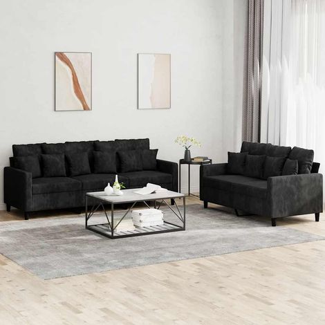 Ensemble de 2 canapés 2 et 3 places en velours noir avec coussins, 50.4kg - PANGIVO (1/5)