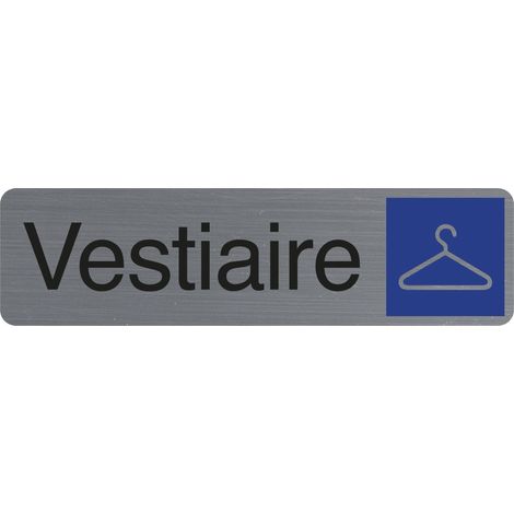 Plaque adhésive - EXACOMPTA - Vestiaire - Avec pictogramme - Imitation aluminium - 16,5x4,4 cm