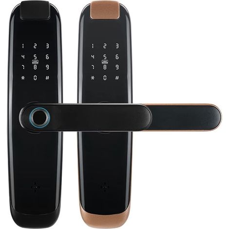 Serrure de porte intelligente TUYA APP Compatible Smart Life App déverrouiller la serrure de porte intelligente for la maison porte en bois avec combinaison de poignée d'empreintes digitales carte Rfi (1/5)