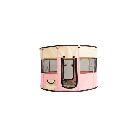 Enclos rond portable pliable pour chat et chien, intérieur/extérieur, rose –