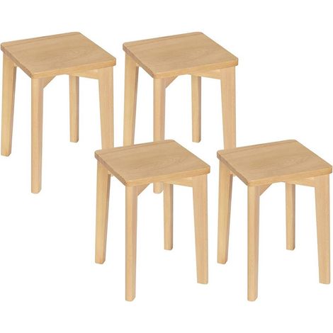 WOLTU 4er Set Esszimmerstühle Massivholz, rechteckiger Holzhocker stapelbar, Sitzhocker, Naturholzfarbe (1/5)
