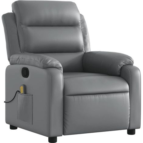 Poltrona relax TV funzione massaggio reclinabile 6 punti massaggio in PVC grigio DEC026981